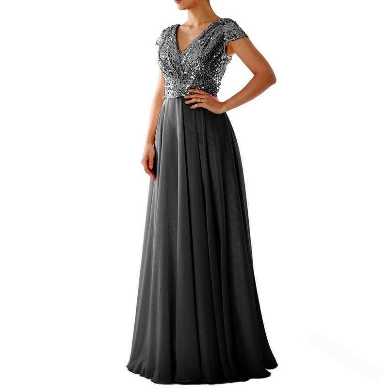 Evening Dress Women V-Neck Cap Sleeve A-Line Flattering Fit - 3 - Rokvane