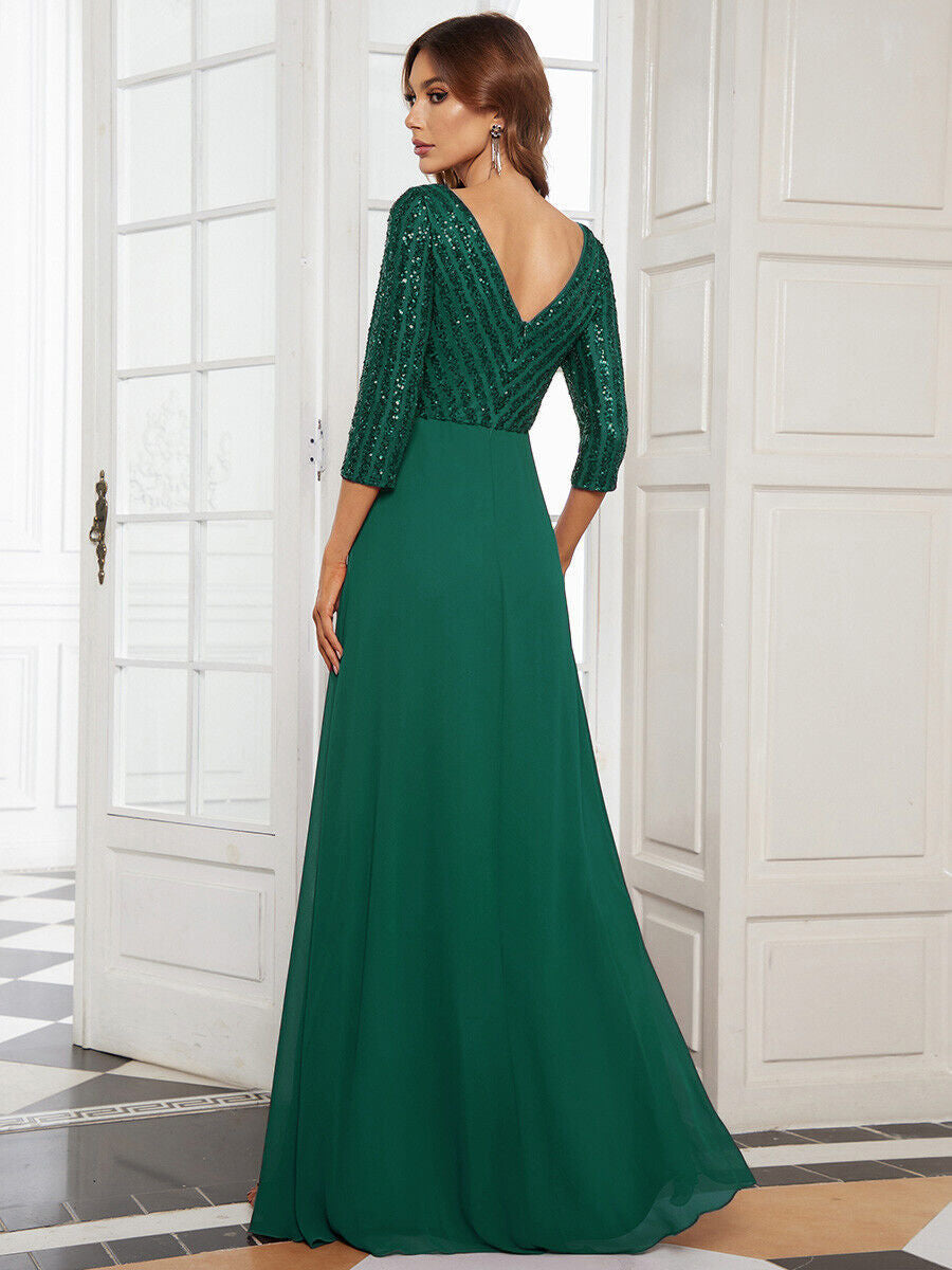 Evening Dress Women V-Neck Long Sleeve Flattering Fit - 1 - Rokvane
