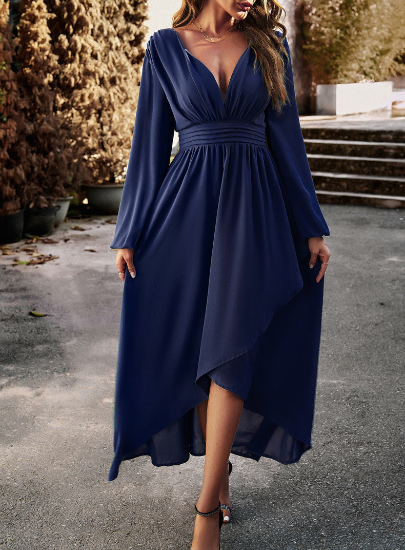 Maxi Dress Women's V-Neck Long Sleeve Wrap Design - 12 - Rokvane