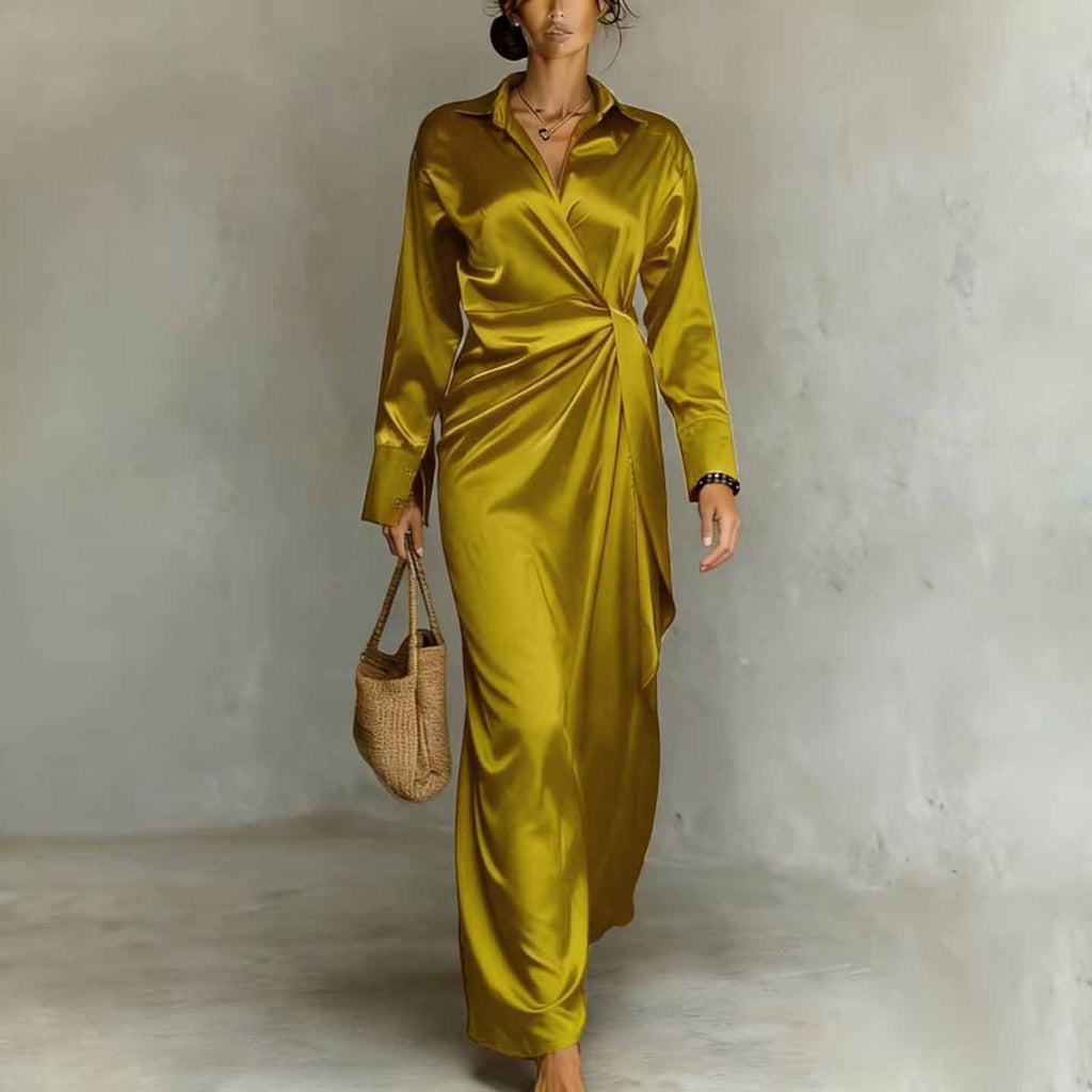 Maxi Dress Women Wrap Silhouette Long Sleeve Elegant Design - 1 - Rokvane