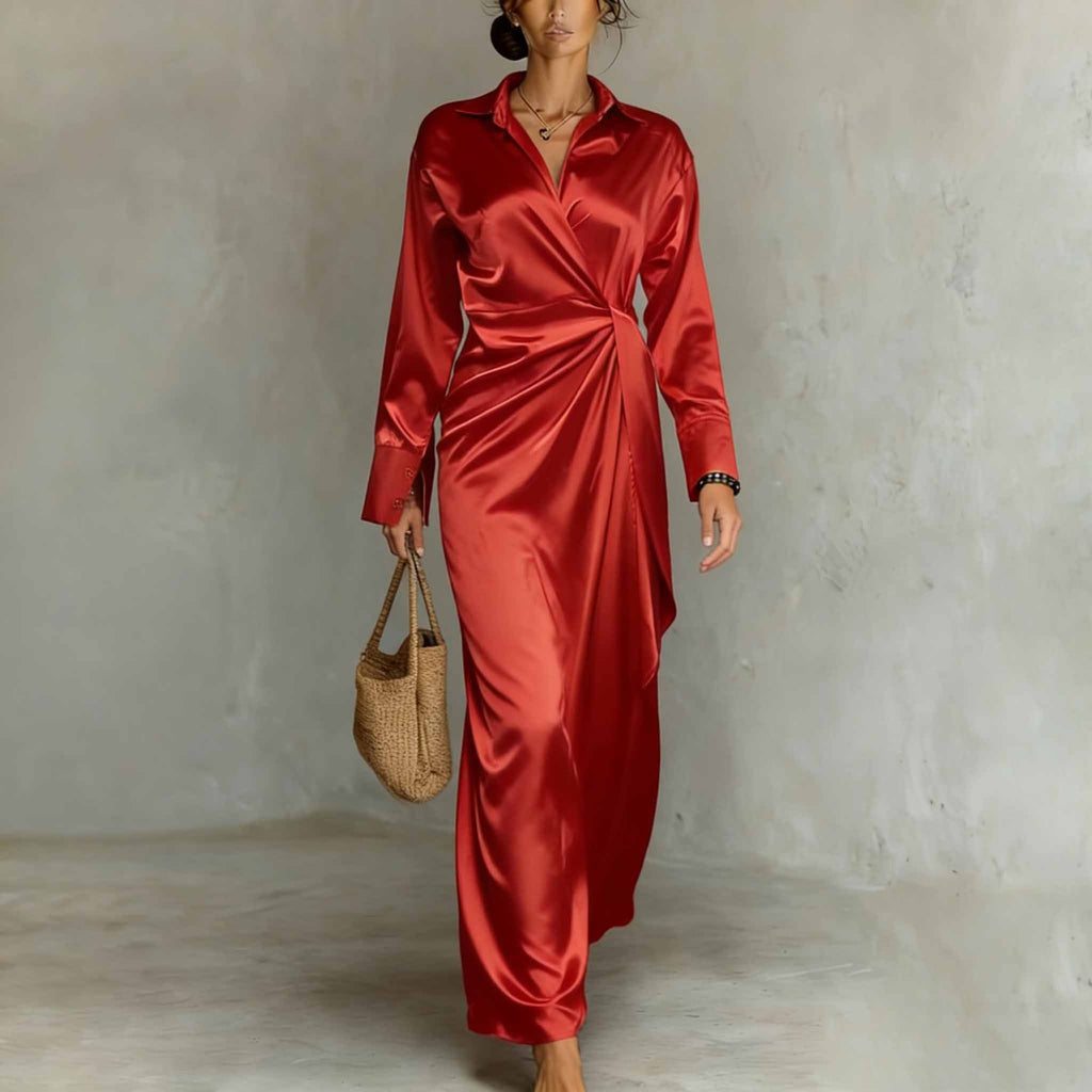 Maxi Dress Women Wrap Silhouette Long Sleeve Elegant Design - 8 - Rokvane