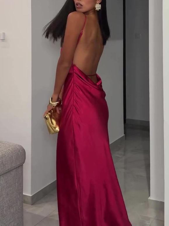 Maxi Dress Women's Fitted Backless Design with Elegant Silhouette - 5 - Rokvane