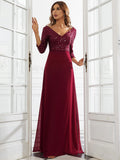 Evening Dress Women V-Neck Long Sleeve Flattering Fit - 4 - Rokvane