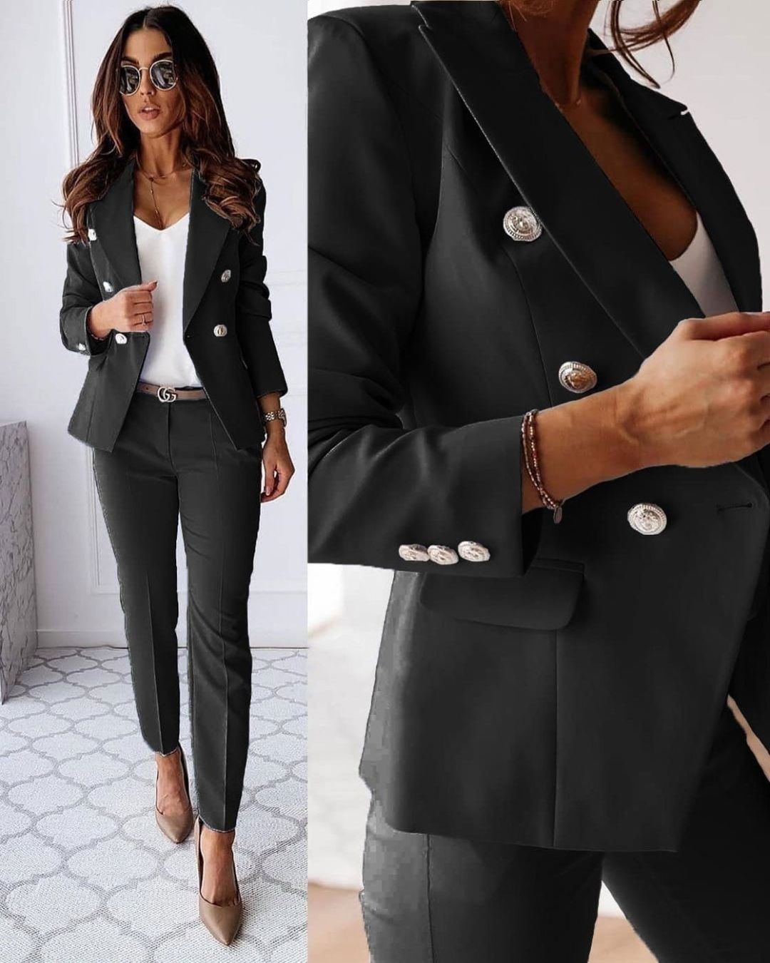 Double-Breasted Tailored Suit Set for Women - 1 - Rokvane