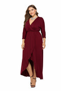 Maxi Dress Women's Wrap Silhouette with V-Neck and High Slit - 17 - Rokvane