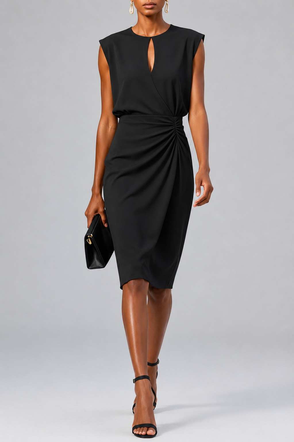 Elegant Midi Dress with Keyhole Neckline for Women - 2 - Rokvane