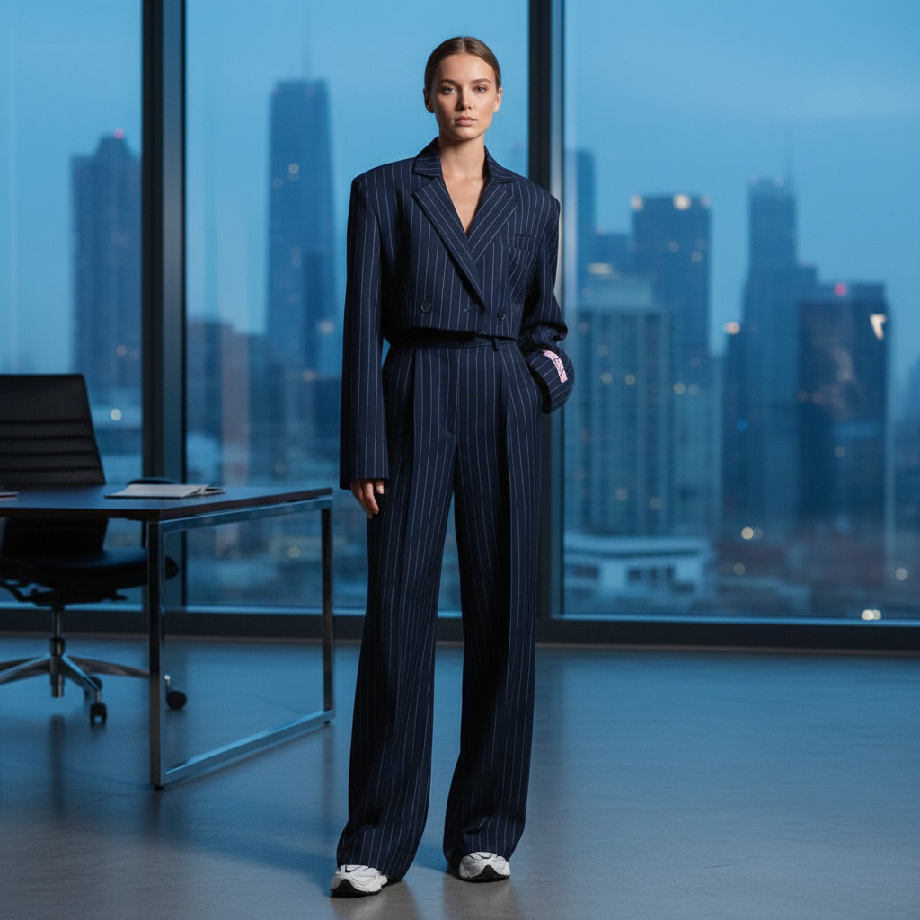 Tailored Pinstripe Suit for Women - 3 - Rokvane