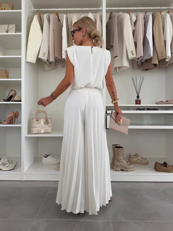Women’s Elegant Pleated Wide-Leg Jumpsuit - 5 - Rokvane