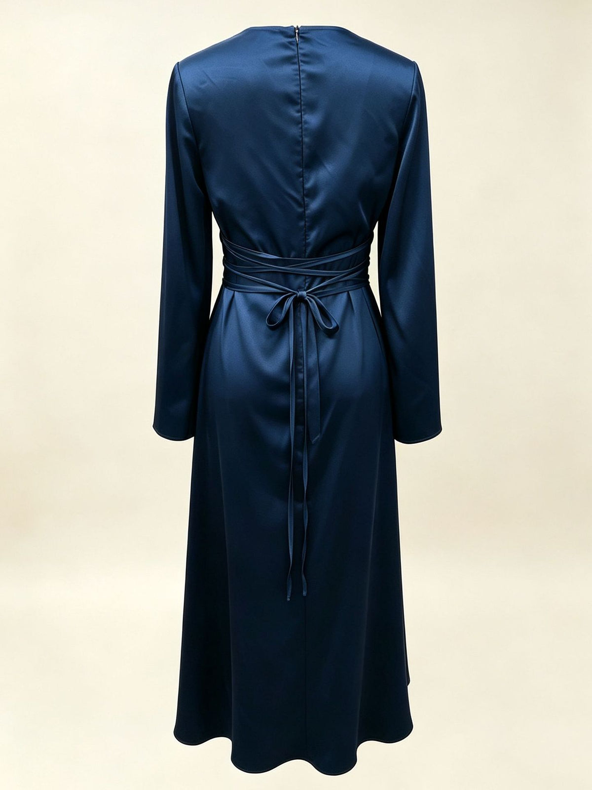 Evening Dress Women Long Sleeve Flared Skirt with Tie Waist - 3 - Rokvane