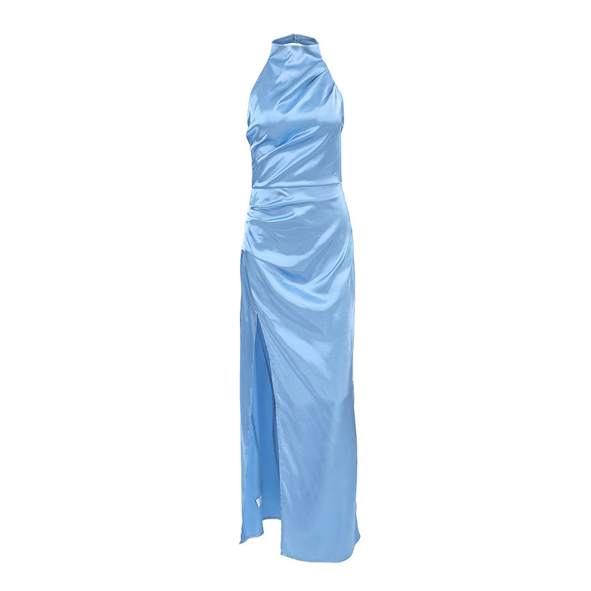 Maxi Dress Women's Halter Neck with Split Detail - 3 - Rokvane