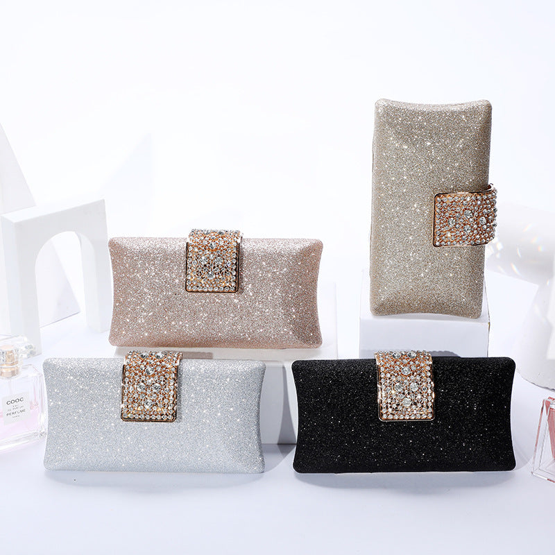 Evening Clutch Bag Women's Glitter Design with Rhinestone Detail - 4 - Rokvane