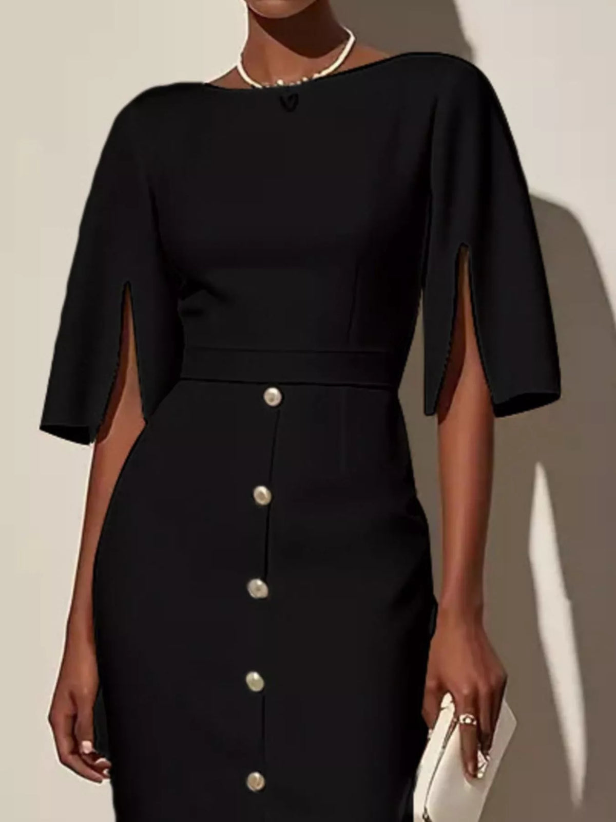 Midi Dress for Women with Elegant Button Detail & Flattering Cut - 2 - Rokvane