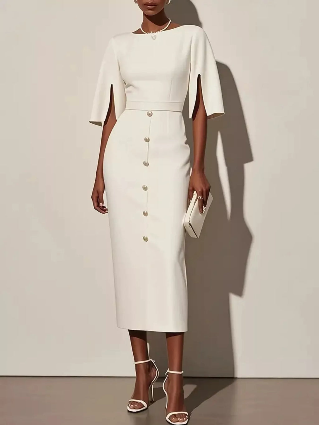 Midi Dress for Women with Elegant Button Detail & Flattering Cut - 8 - Rokvane