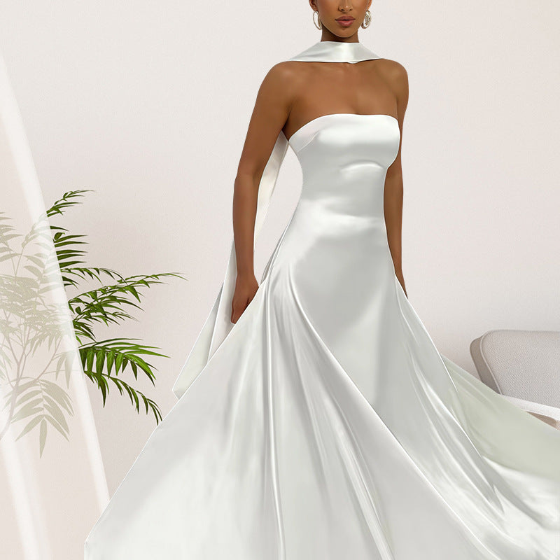 Evening Dress Women Strapless A-Line with Statement Bow - 6 - Rokvane
