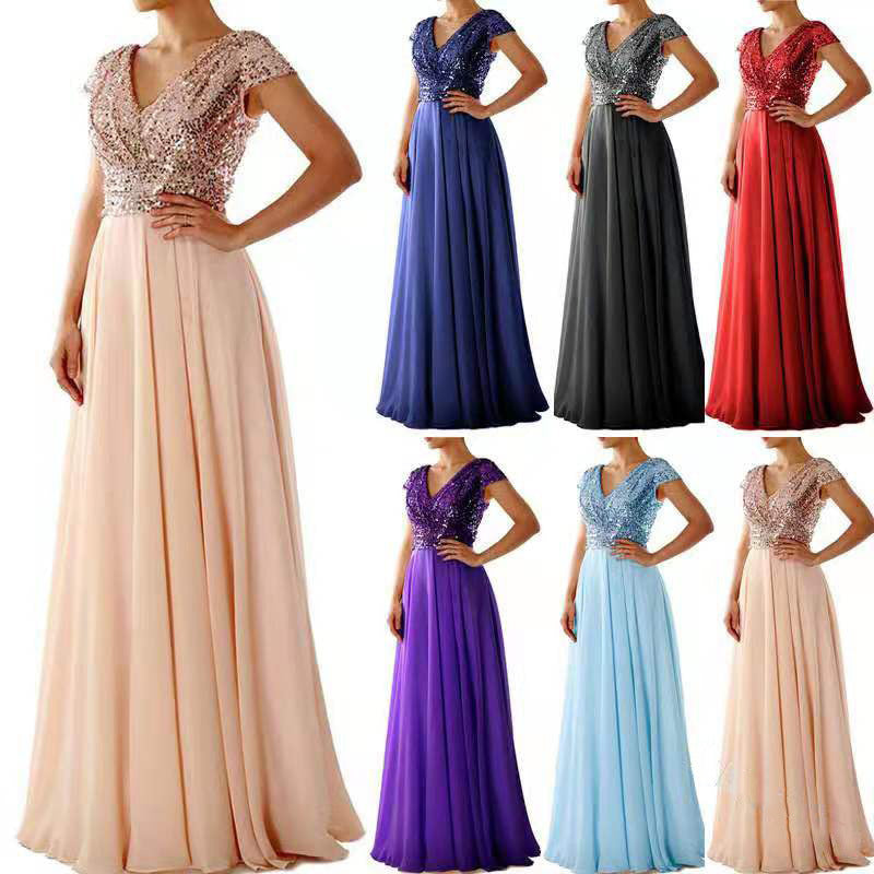 Evening Dress Women V-Neck Cap Sleeve A-Line Flattering Fit - 7 - Rokvane