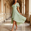 Midi Dress Women's Wrap Cut with Flutter Sleeves and Asymmetric Hem - 12 - Rokvane