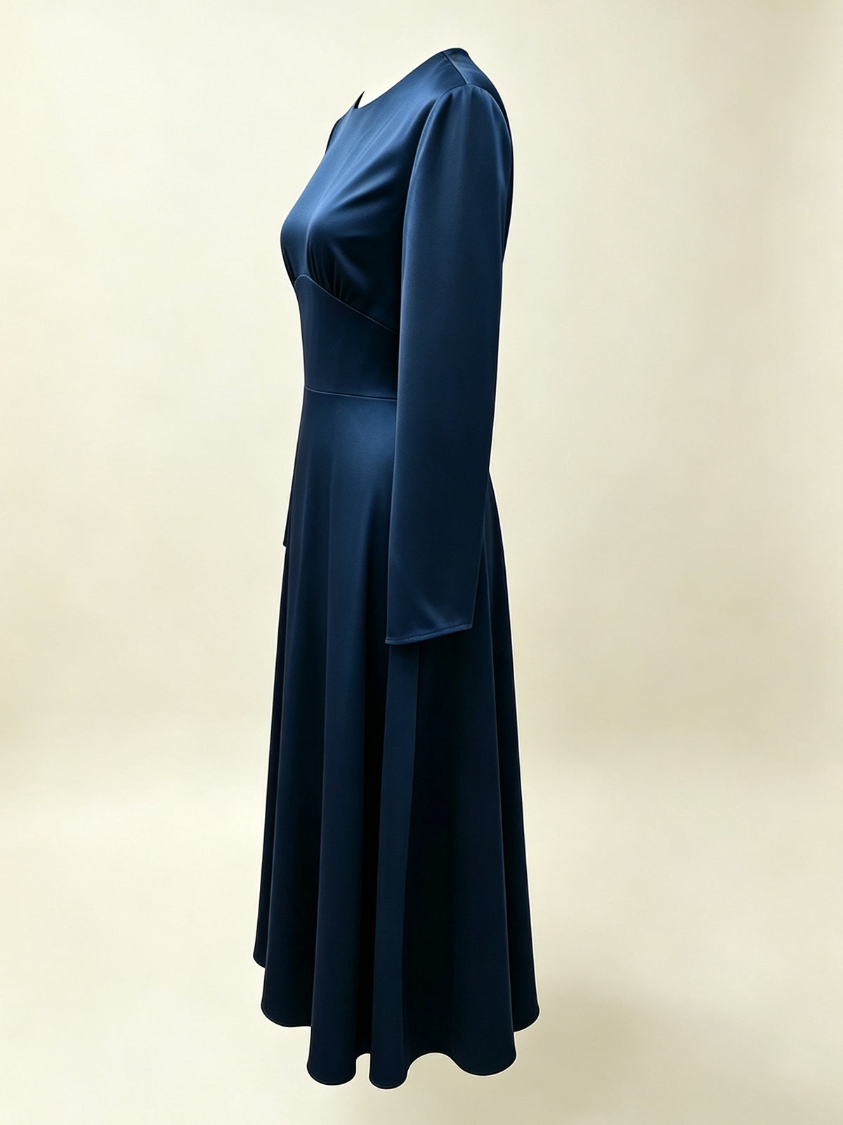 Evening Dress Women Long Sleeve Flared Skirt with Tie Waist - 4 - Rokvane