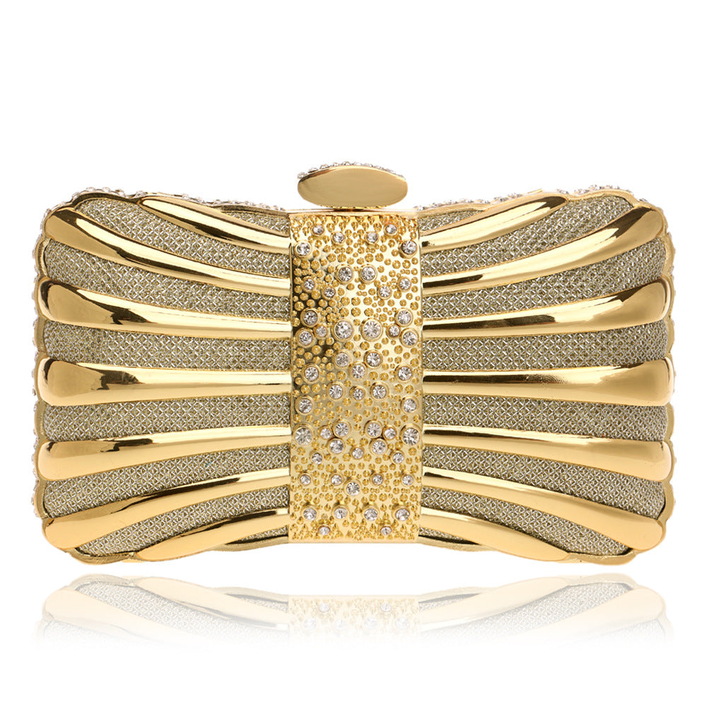 Clutch Bag Women Gold and Red Striped Design with Chain - 4 - Rokvane