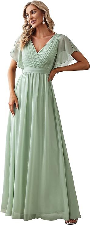 Maxi Dress Women's V-Neck Flattering Wrap Style with Flutter Sleeves - 5 - Rokvane