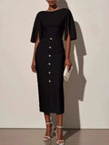Midi Dress for Women with Elegant Button Detail & Flattering Cut - 1 - Rokvane