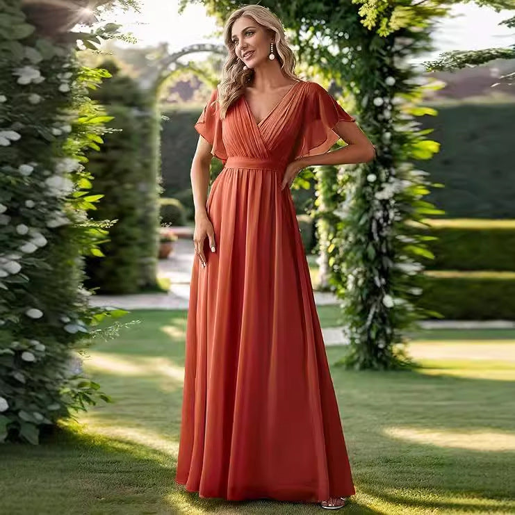 Maxi Dress Women's V-Neck Flattering Wrap Style with Flutter Sleeves - 4 - Rokvane