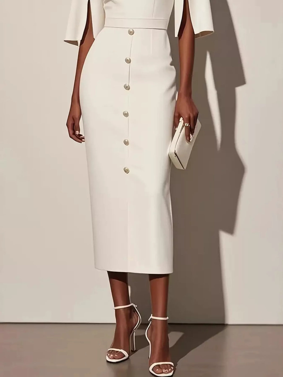 Elegant Midi Dress with Button Detail - 6 - Rokvane