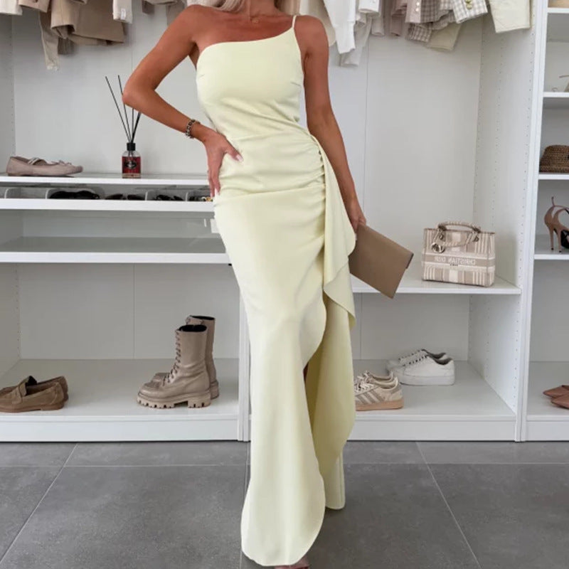 One-Shoulder Maxi Dress for Women with Slit and Flattering Fit - 11 - Rokvane