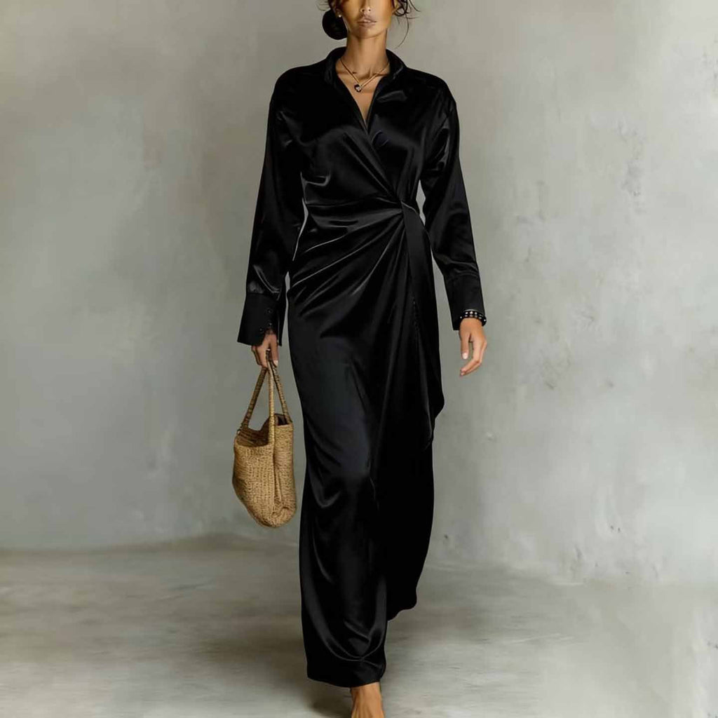 Maxi Dress Women Wrap Silhouette Long Sleeve Elegant Design - 4 - Rokvane