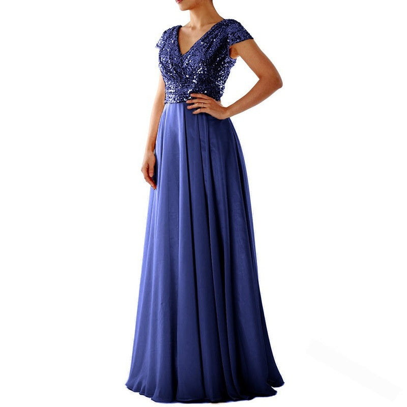 Evening Dress Women V-Neck Cap Sleeve A-Line Flattering Fit - 4 - Rokvane