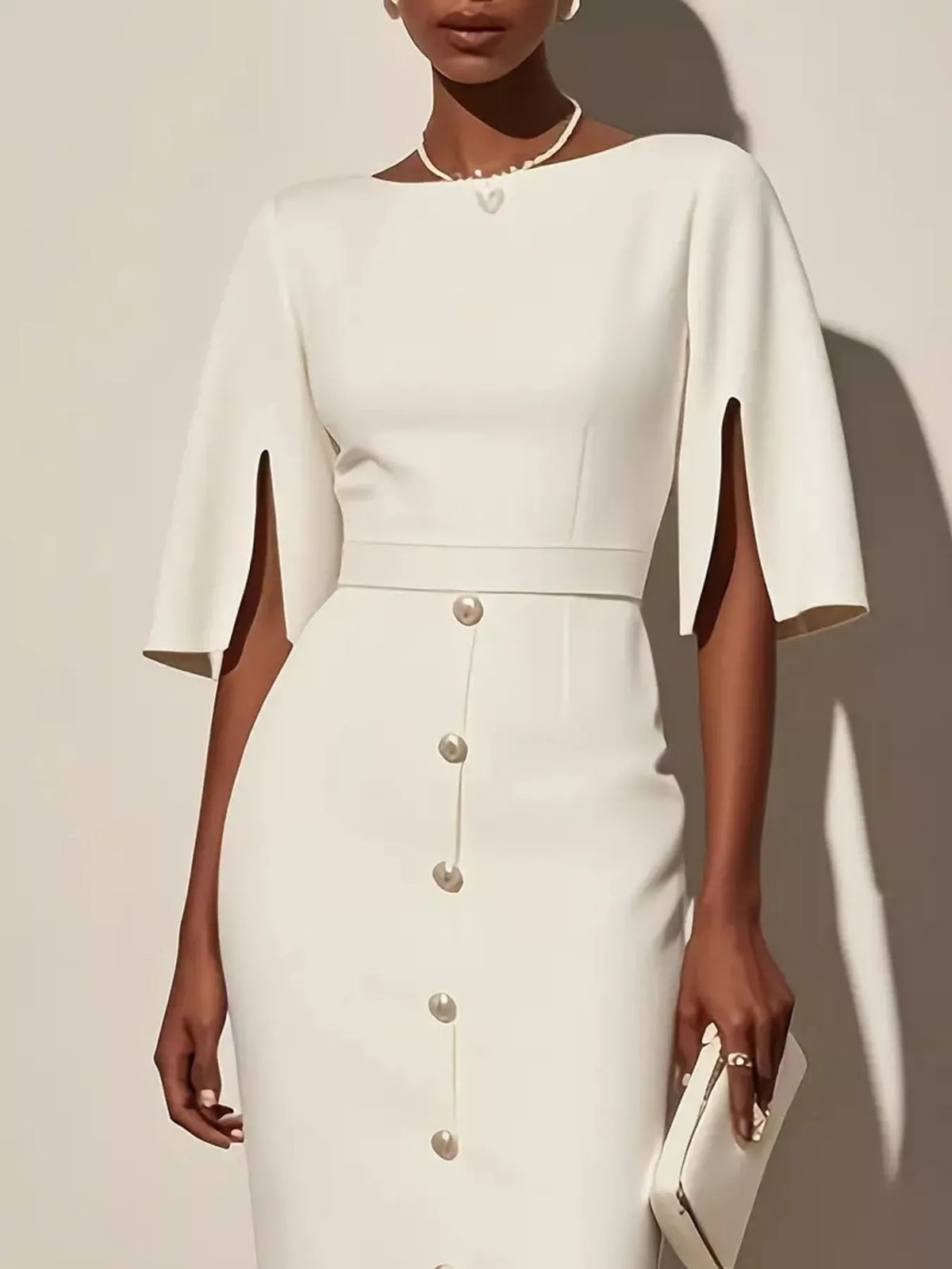 Midi Dress for Women with Elegant Button Detail & Flattering Cut - 5 - Rokvane