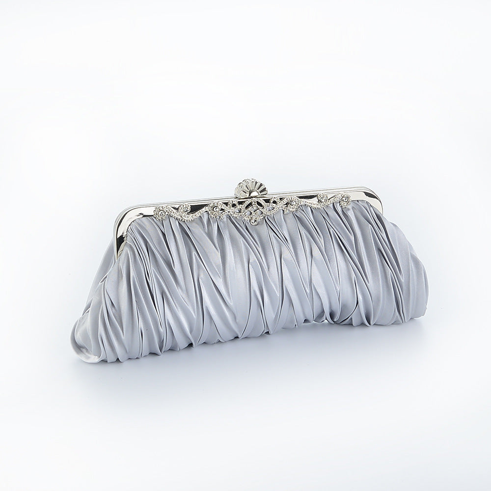 Clutch Bag Women Pleated Evening Bag with Floral Detail - 12 - Rokvane