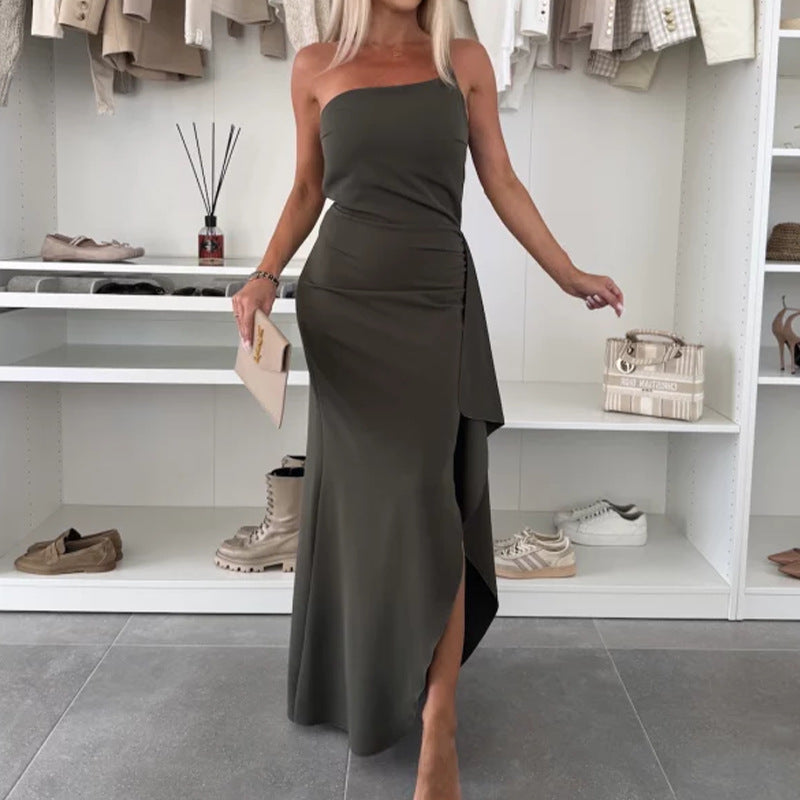 One-Shoulder Maxi Dress for Women with Slit and Flattering Fit - 5 - Rokvane