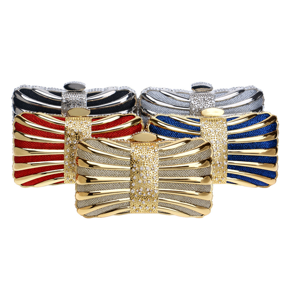 Clutch Bag Women Gold and Red Striped Design with Chain - 5 - Rokvane