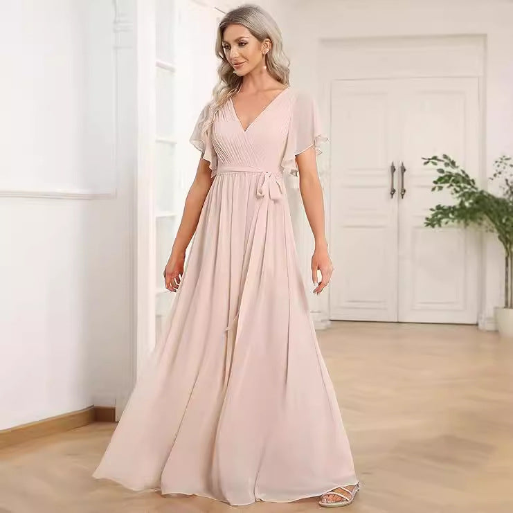 Maxi Dress Women's V-Neck Flattering Wrap Style with Flutter Sleeves - 7 - Rokvane