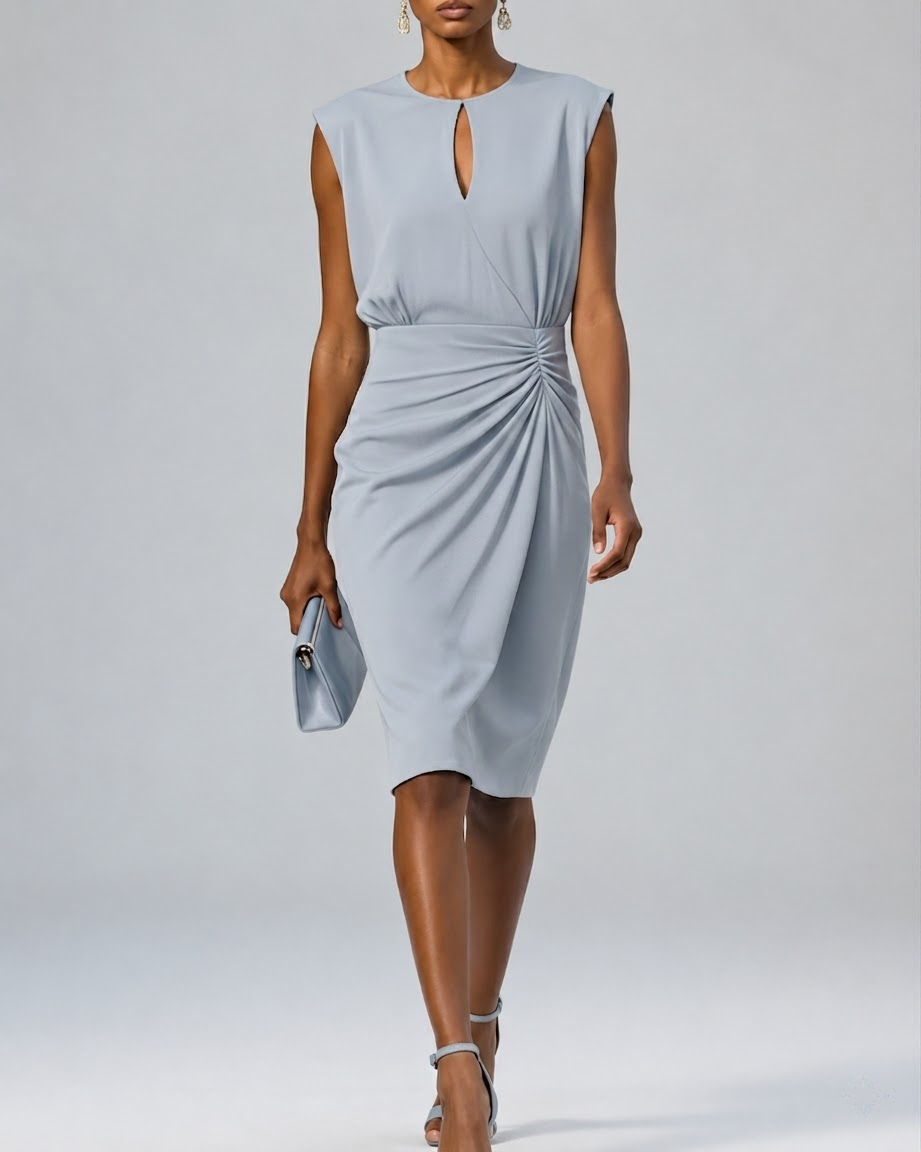 Elegant Midi Dress with Keyhole Neckline for Women - 1 - Rokvane