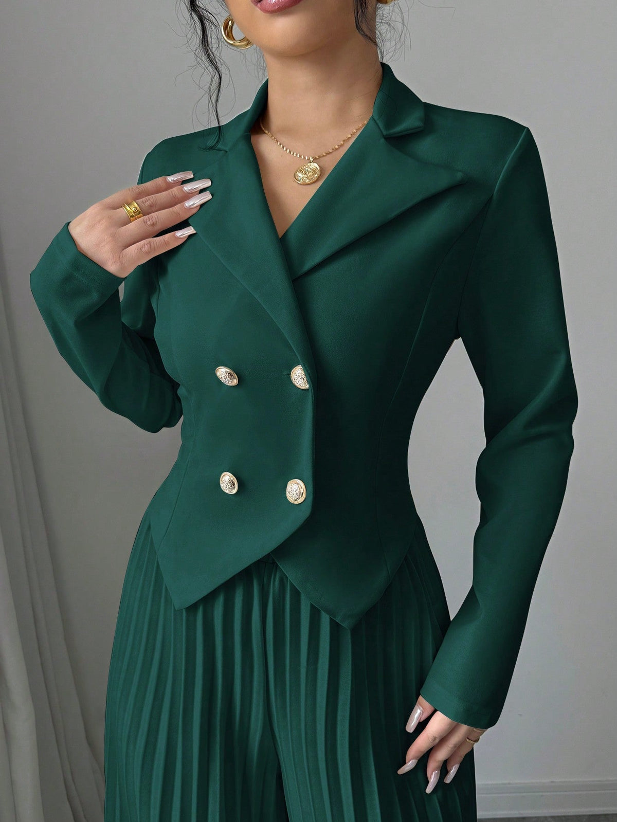 Chic Pleated Double-Breasted Jumpsuit - 9 - Rokvane