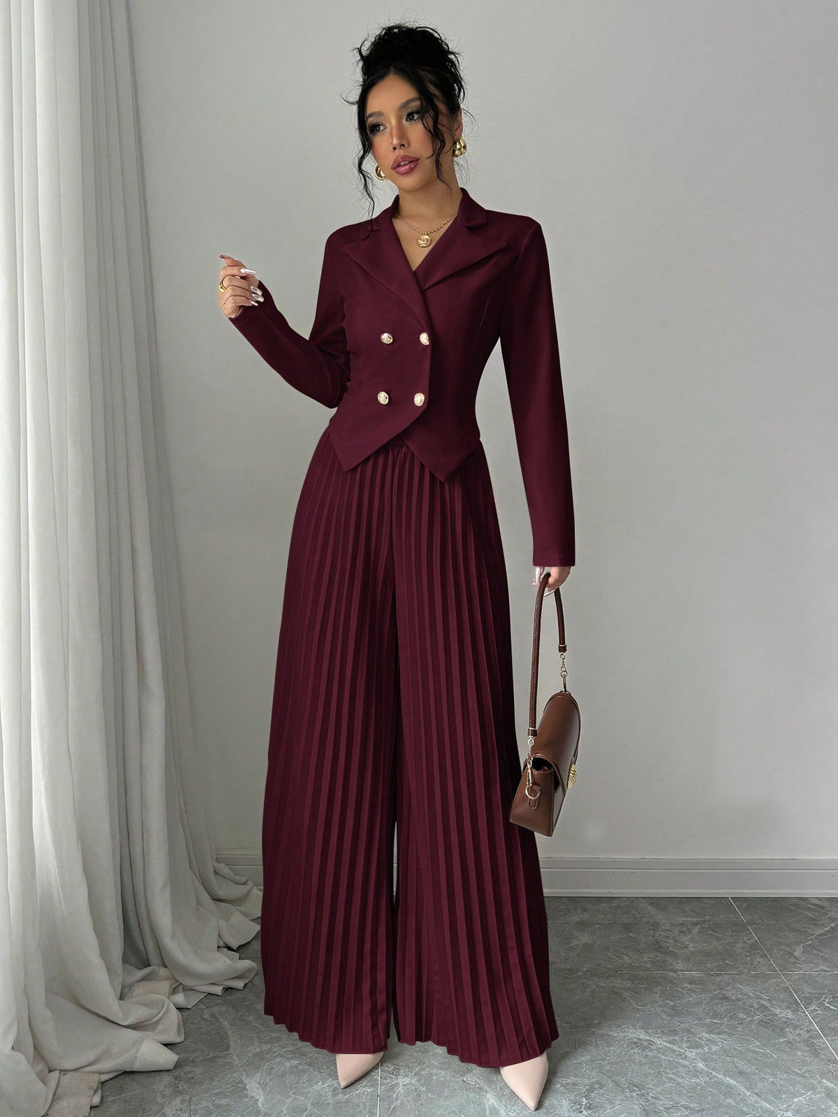 Chic Pleated Double-Breasted Jumpsuit - 18 - Rokvane