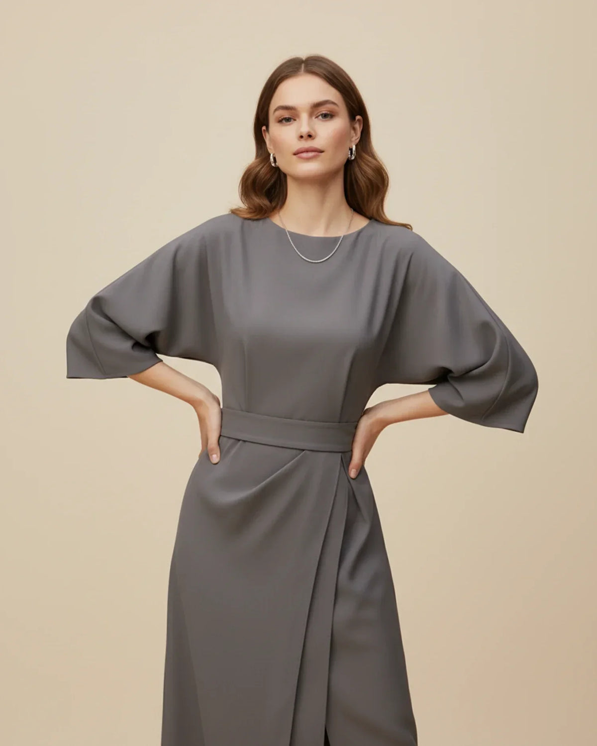 Maxi Dress Women in Soft Draping with Elegant Batwing Sleeves - 15 - Rokvane