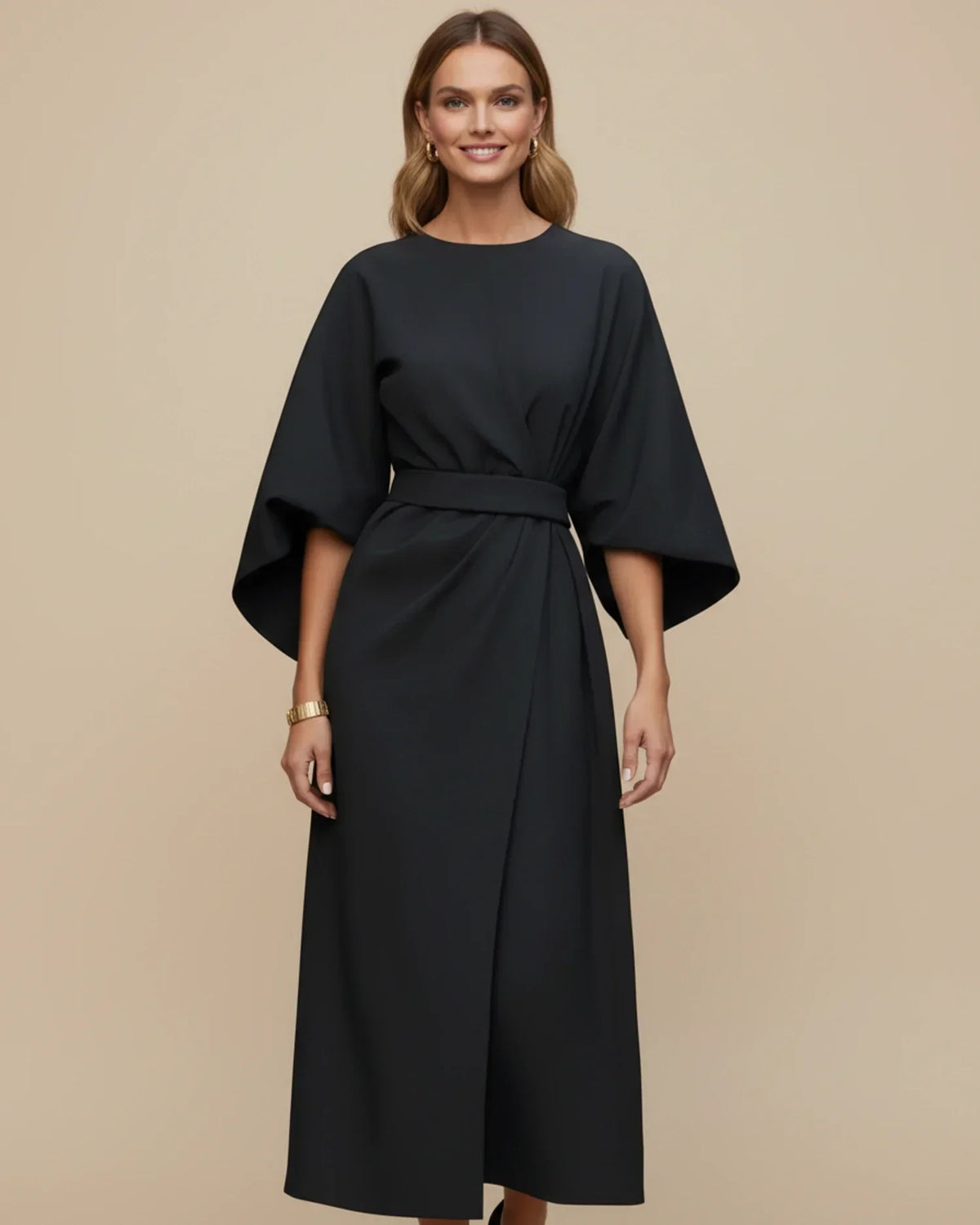 Maxi Dress Women in Soft Draping with Elegant Batwing Sleeves - 1 - Rokvane