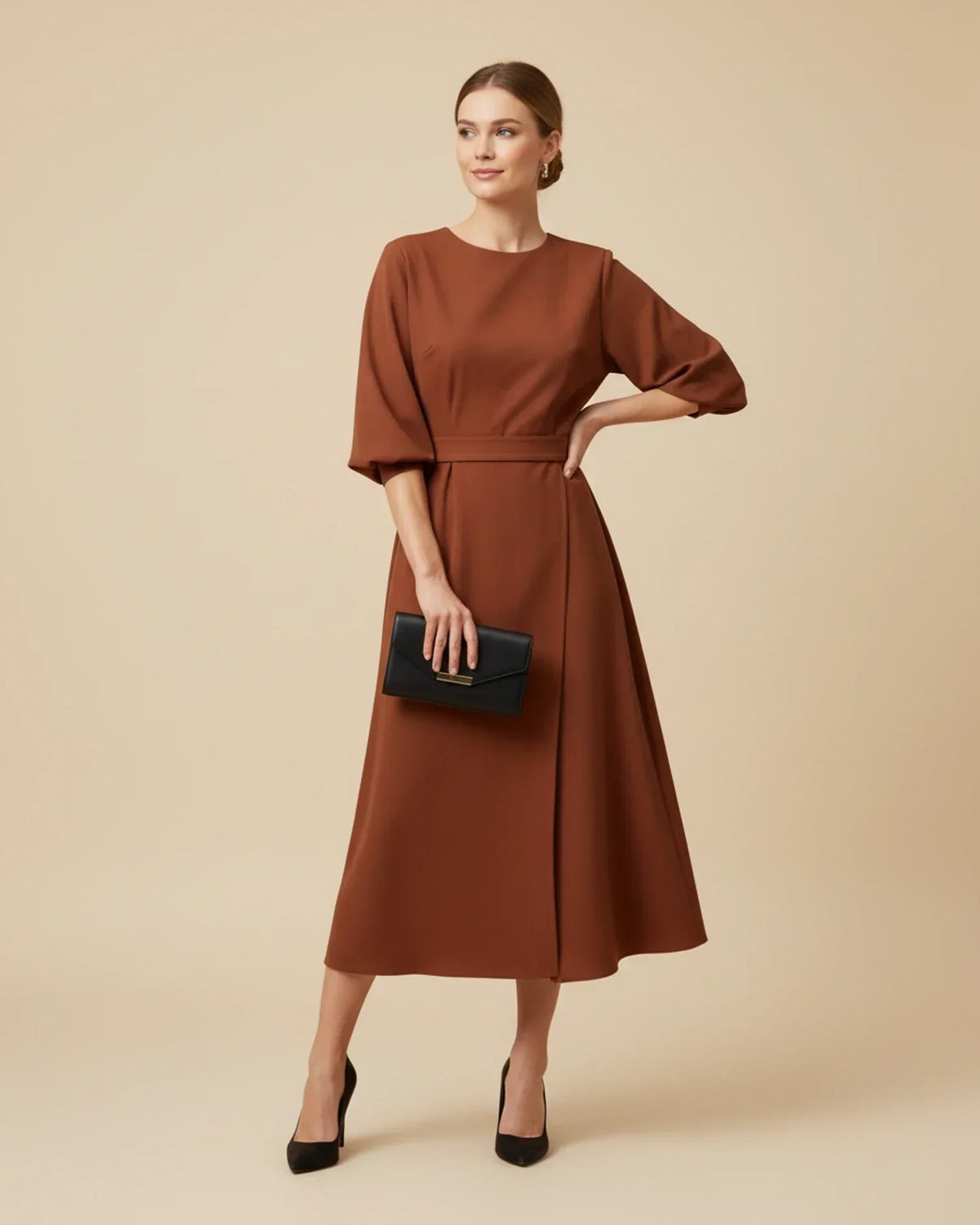 Maxi Dress Women in Soft Draping with Elegant Batwing Sleeves - 18 - Rokvane